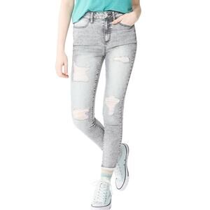 Gray Acid Wash Distressed Skinny Jeans Y2K Jeggings Size 30W High Rise Stretchy